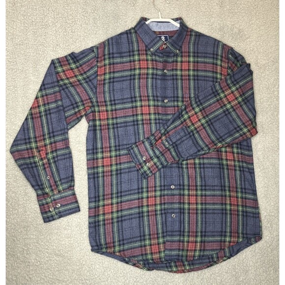IZOD Flannel Shirt Men's M Plaid Button Up Collared Casual Preppy EUC - Picture 1 of 9